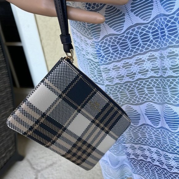 Coach Corner Zip Wristlet With Garden Plaid Print - Picture 14 of 15